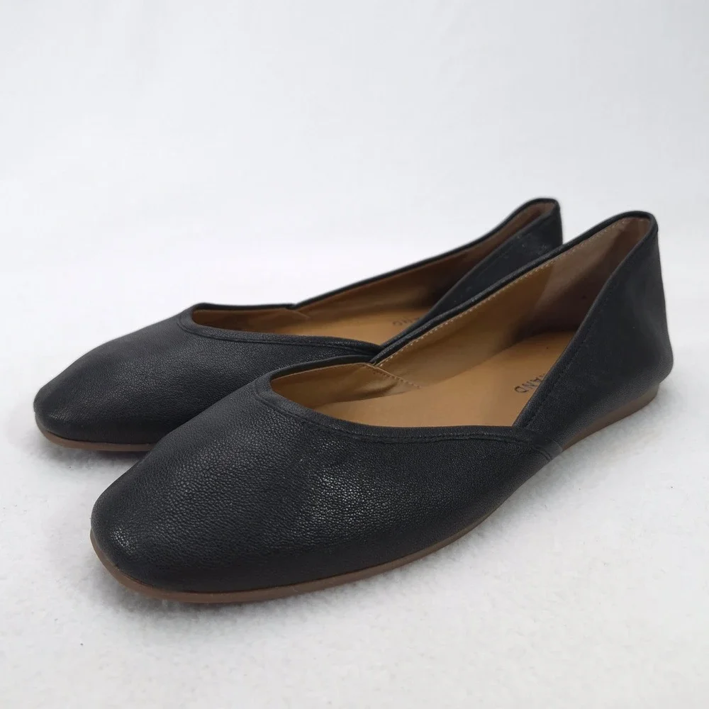 Lucky Brand Black Leather Square Toe Ballet Flats Shoes Womens 8